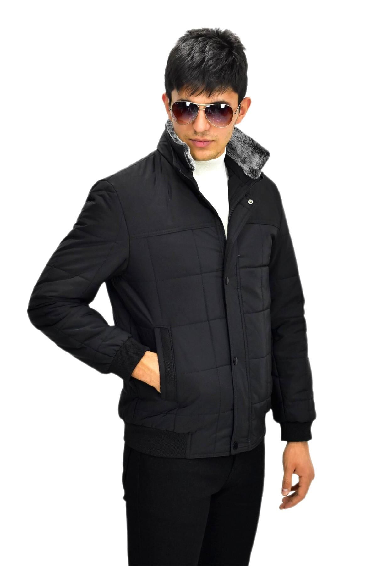 Erkek Spor Peluş Yaka Mont  M3096 BGL-ST03242 SİYAH - 3XL
