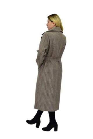 Kadın Çizgili Uzun Kaşe Kaban BGL-ST04118 BEJ - M