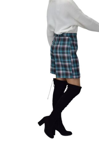 Kadın Ekose Kolej Şort Etek Yeşil Füme MNS-26 YEŞİL - 38