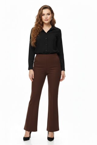 Kadın İspanyol Paça Beli Lastikli Kumaş Pantolon BGL-ST04321 BEJ - 46