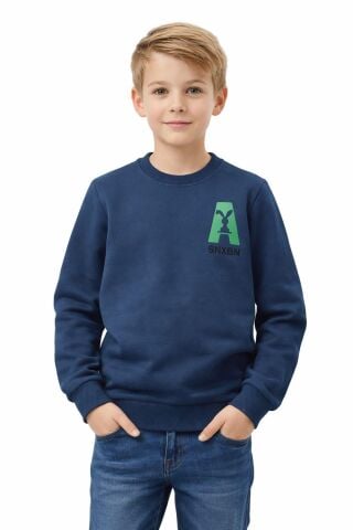 Erkek Çocuk Önü Baskılı Sweatshirt BGL-ST05234 PETROL - 12 YAŞ