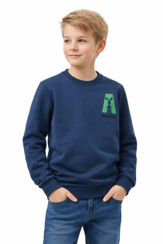 Erkek Çocuk Önü Baskılı Sweatshirt BGL-ST05234 PETROL - 12 YAŞ