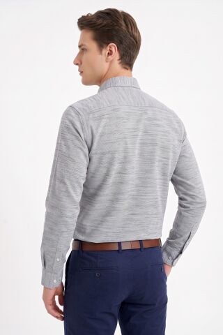 Erkek Slim Fitt Uzun Kol % 100 Pamuk Gömlek BGL-ST05627 GRİ - M