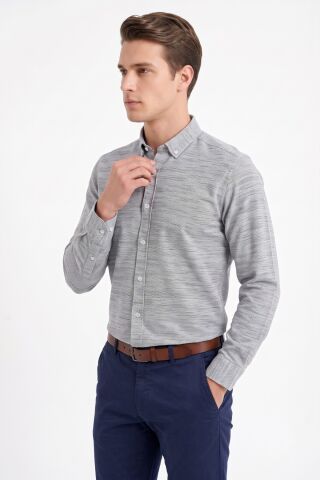 Erkek Slim Fitt Uzun Kol % 100 Pamuk Gömlek BGL-ST05627 GRİ - L