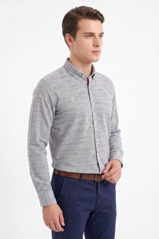Erkek Slim Fitt Uzun Kol % 100 Pamuk Gömlek BGL-ST05627 GRİ - L
