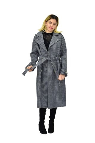 Kadın Çizgili Uzun Kaşe Kaban BGL-ST04118 GRİ - S