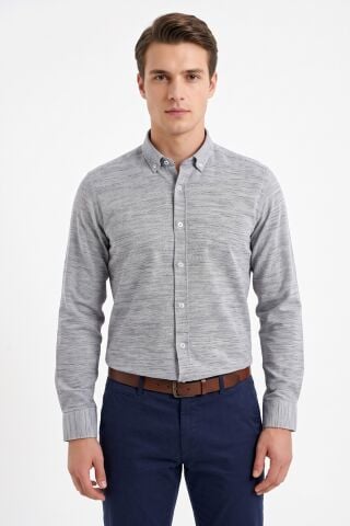 Erkek Slim Fitt Uzun Kol % 100 Pamuk Gömlek BGL-ST05627 GRİ - XL