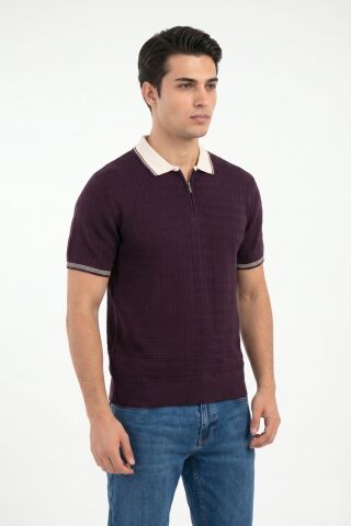 Erkek Spor Polo Yaka Triko Tişört BGL-ST05372 MÜRDÜM - M