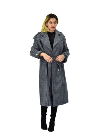 Kadın Çizgili Uzun Kaşe Kaban BGL-ST04118 GRİ - M
