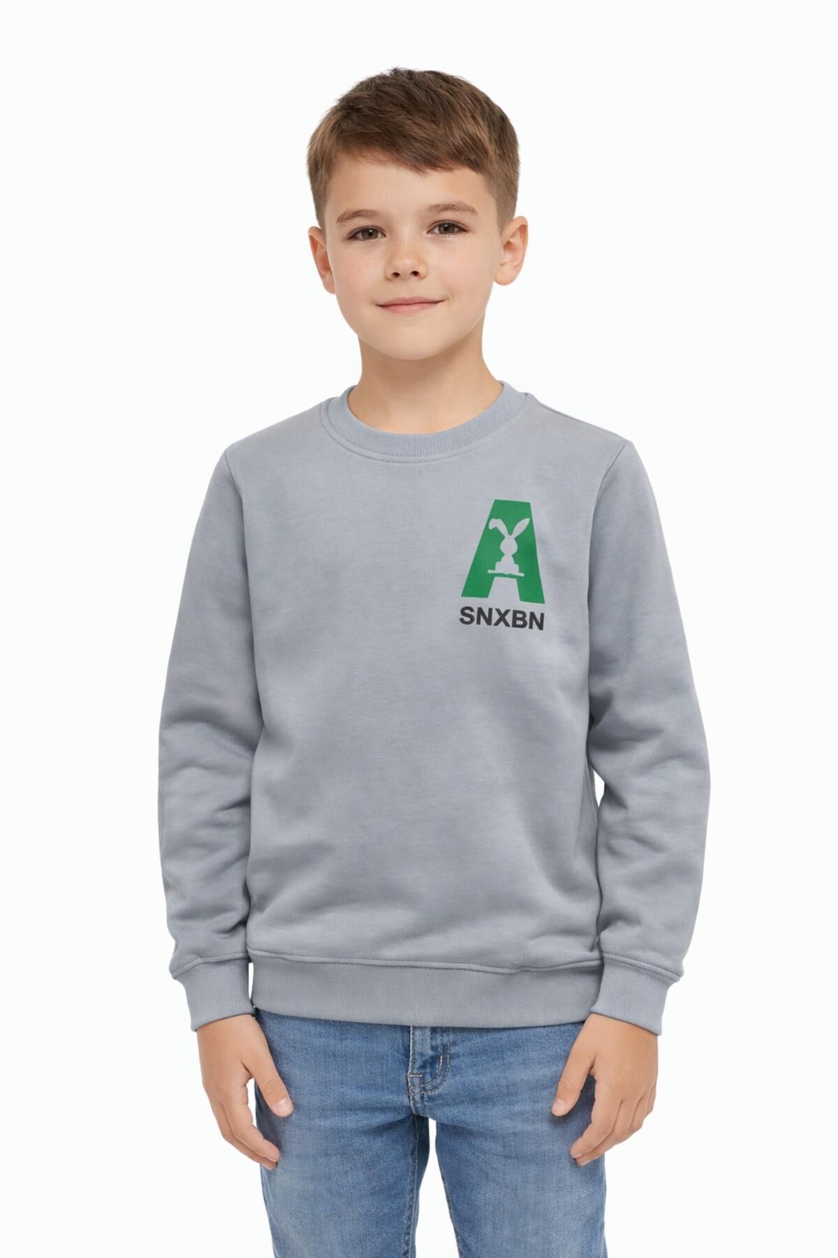Erkek Çocuk Önü Baskılı Sweatshirt BGL-ST05234 GRİ - 12 YAŞ