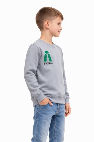 Erkek Çocuk Önü Baskılı Sweatshirt BGL-ST05234 GRİ - 12 YAŞ