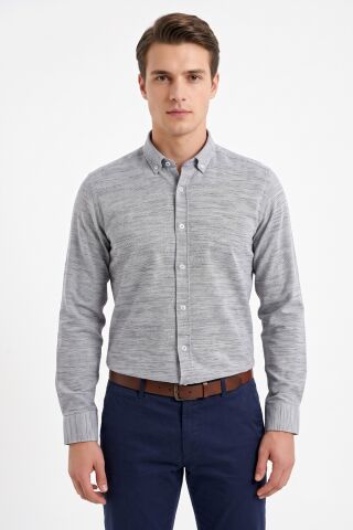 Erkek Slim Fitt Uzun Kol % 100 Pamuk Gömlek BGL-ST05627 GRİ - 2XL
