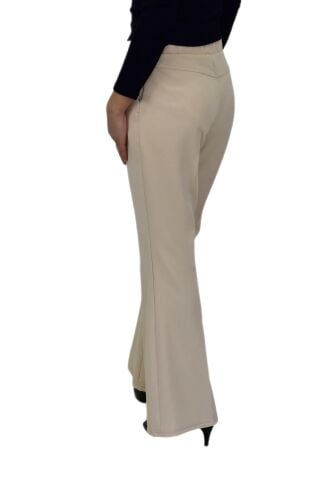 Kadın İspanyol Paça Beli Lastikli Kumaş Pantolon BGL-ST04321 BEJ - 44