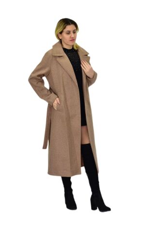 Kadın Balık Sırtı Uzun Kaşe Kaban BGL-ST04116 BEJ - L