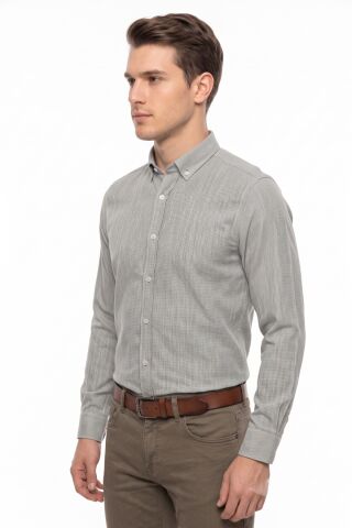 Erkek Slim Fitt Uzun Kol % 100 Pamuk Gömlek BGL-ST05627 HAKİ - M