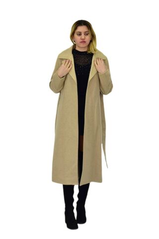 Kadın Balık Sırtı Uzun Kaşe Kaban BGL-ST04116 BEJ - M