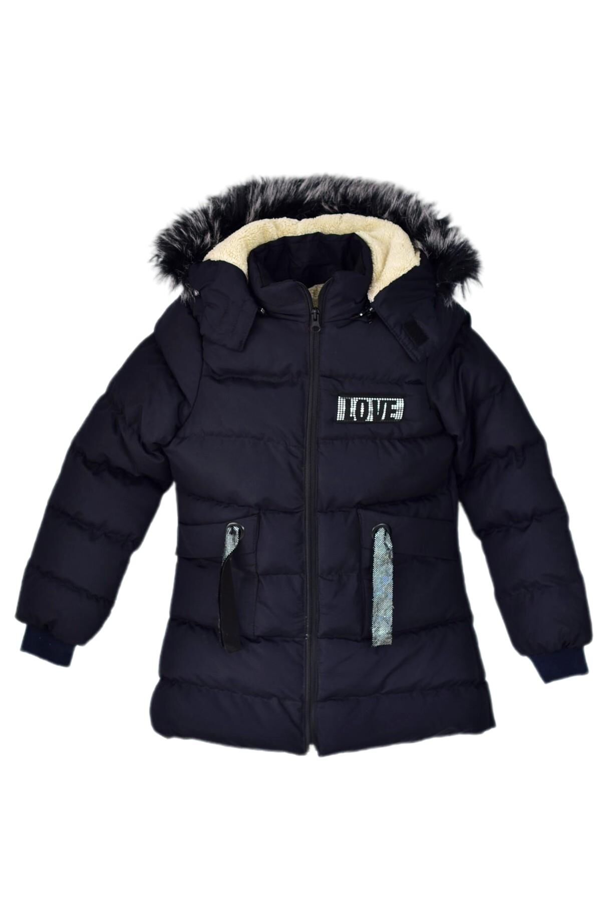Kız Çocuk Kapüşonlu Kaban BGL-ST03449 LACİVERT - 6 YAŞ
