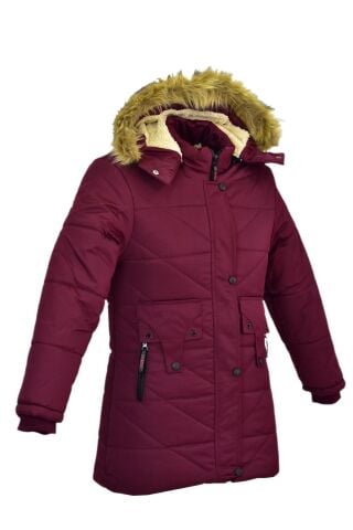 Kız Çocuk Kapüşonlu Mont BS-2015 BORDO - 6 YAŞ