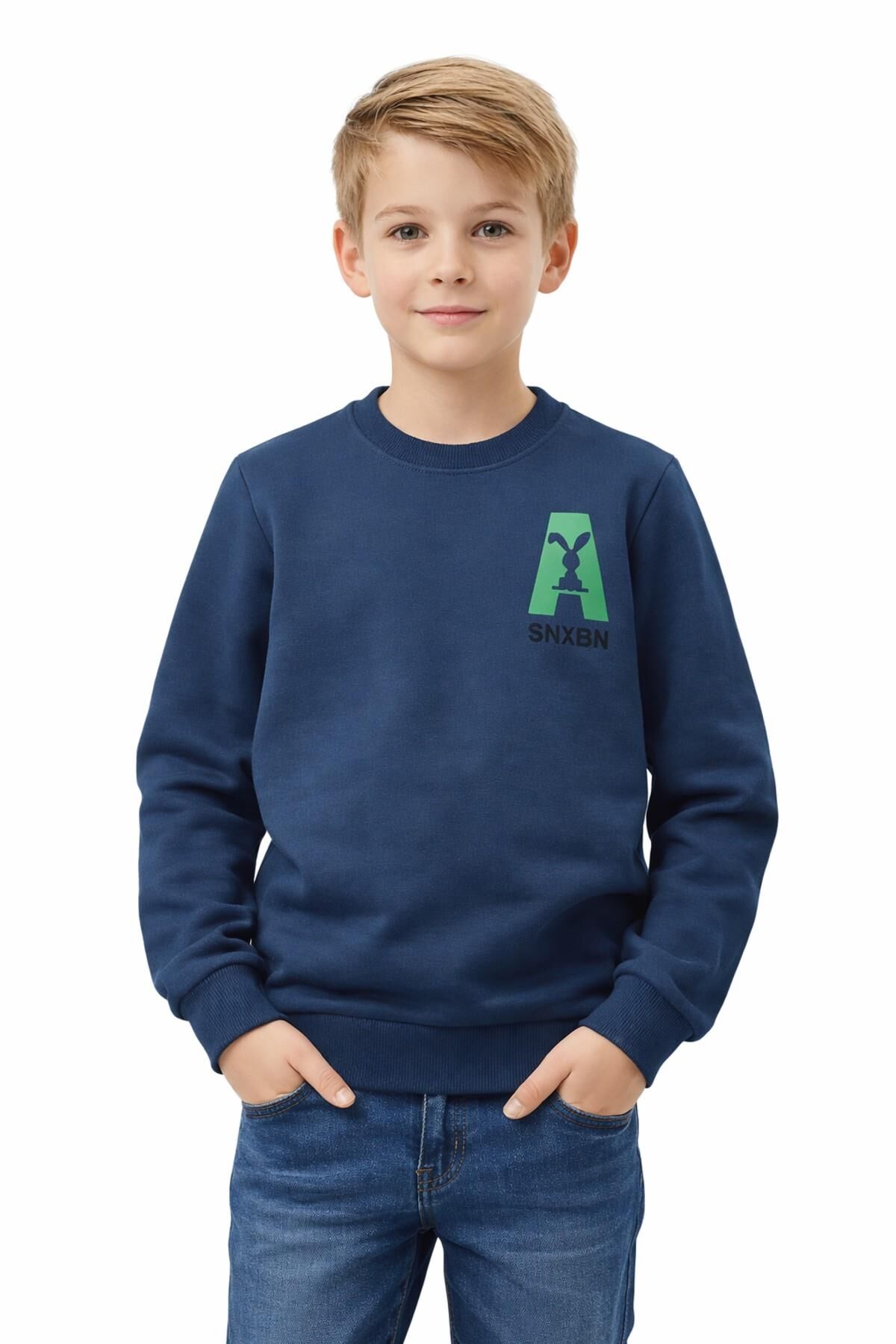 Erkek Çocuk Önü Baskılı Sweatshirt BGL-ST05234 PETROL - 9 YAŞ