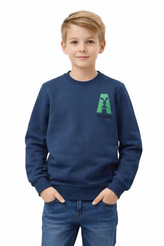 Erkek Çocuk Önü Baskılı Sweatshirt BGL-ST05234 PETROL - 9 YAŞ