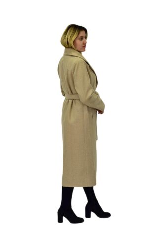 Kadın Balık Sırtı Uzun Kaşe Kaban BGL-ST04116 BEJ - XL