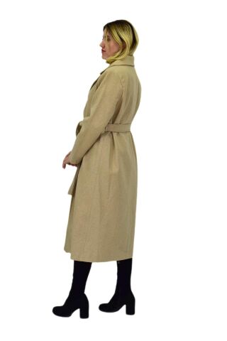 Kadın Balık Sırtı Uzun Kaşe Kaban BGL-ST04116 BEJ - XL
