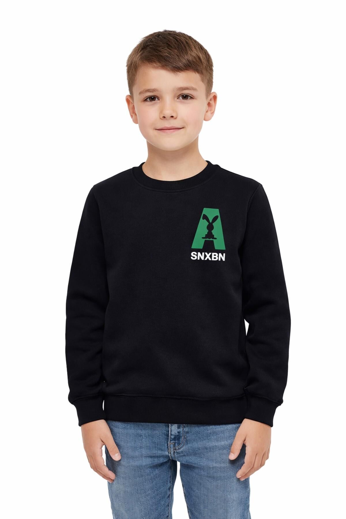 Erkek Çocuk Önü Baskılı Sweatshirt BGL-ST05234 SİYAH - 10 YAŞ