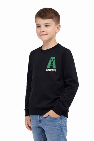Erkek Çocuk Önü Baskılı Sweatshirt BGL-ST05234 SİYAH - 10 YAŞ