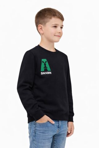 Erkek Çocuk Önü Baskılı Sweatshirt BGL-ST05234 SİYAH - 10 YAŞ