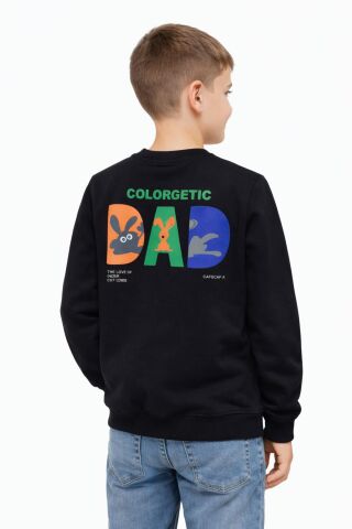 Erkek Çocuk Önü Baskılı Sweatshirt BGL-ST05234 SİYAH - 10 YAŞ