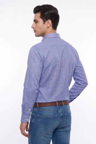 Erkek Slim Fitt Uzun Kol % 100 Pamuk Gömlek BGL-ST05627 İNDİGO - M