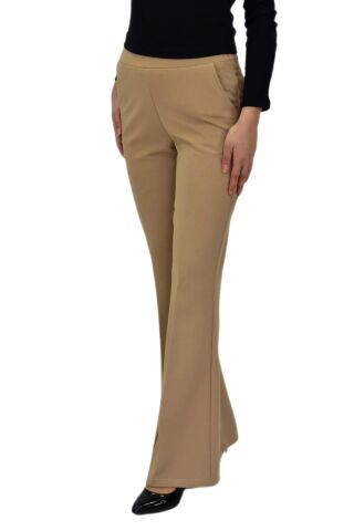 Kadın İspanyol Paça Beli Lastikli Kumaş Pantolon BGL-ST04321 CAMEL - 52
