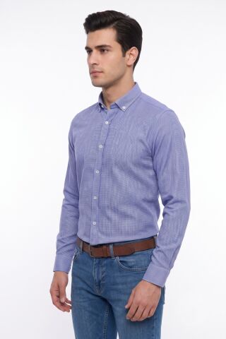 Erkek Slim Fitt Uzun Kol % 100 Pamuk Gömlek BGL-ST05627 İNDİGO - L