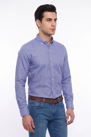 Erkek Slim Fitt Uzun Kol % 100 Pamuk Gömlek BGL-ST05627 İNDİGO - L