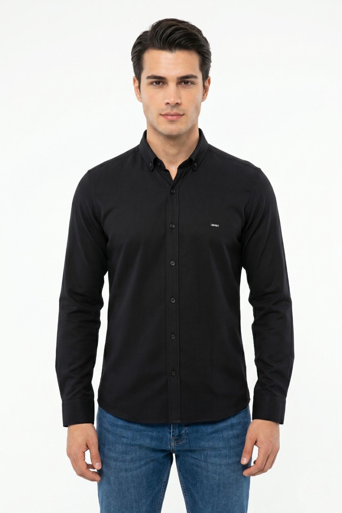 Erkek Spor Slim Fit Uzun Kol Likralı Gömlek BGL-ST05465