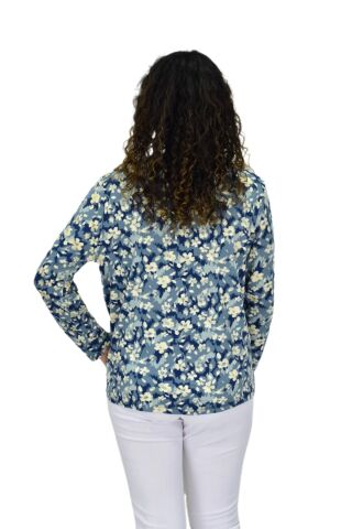 Kadın Uzun Kol Düğmeli Bluz BGL-ST04686 MAVİ - 40