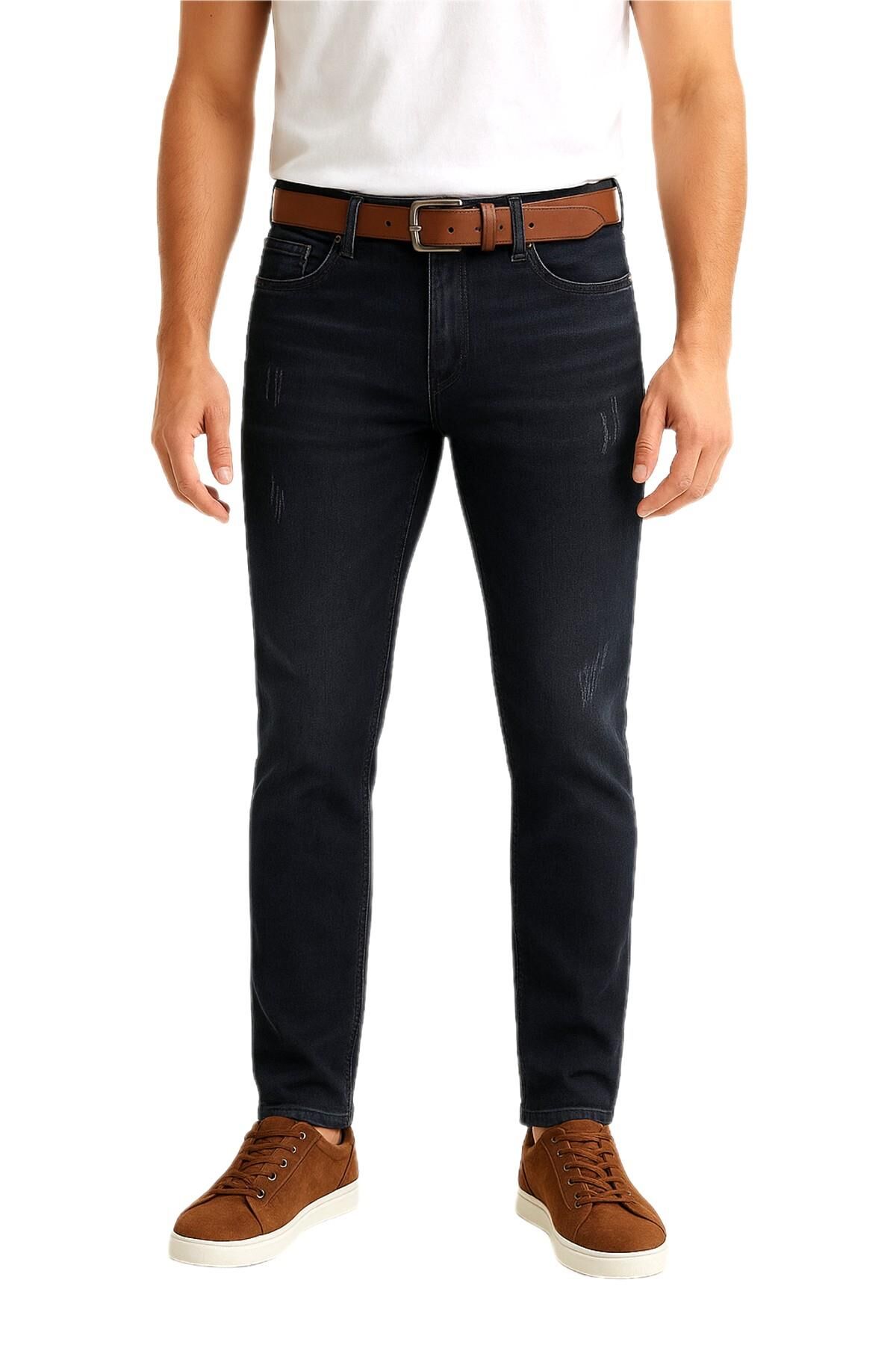 Erkek Silim Fit Jeans Tırnak Eskitme Model Pantolon 311 BGL-ST04975 ANTRASİT - 30
