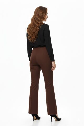 Kadın İspanyol Paça Beli Lastikli Kumaş Pantolon BGL-ST04321 KAHVE - 40