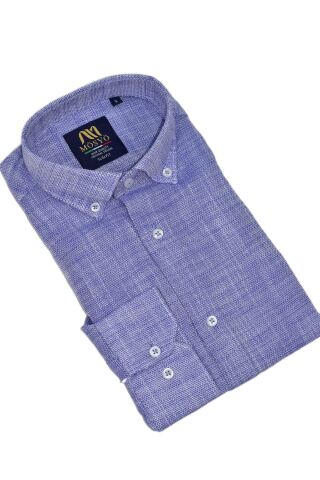 Erkek Slim Fitt Uzun Kol % 100 Pamuk Gömlek BGL-ST05627 İNDİGO - 2XL