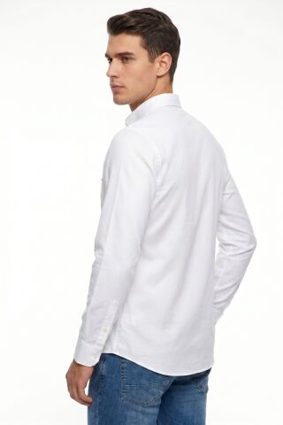Erkek Spor Slim Fit Uzun Kol Likralı Gömlek BGL-ST05465 BEYAZ - L