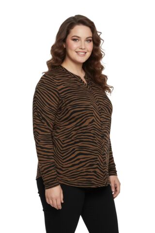 Kadın Düğmeli Modelli Bluz BGL-ST05131 KAHVE - 42