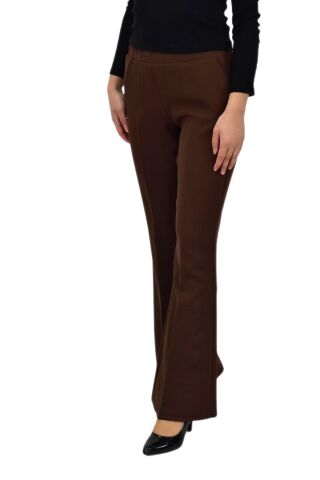 Kadın İspanyol Paça Beli Lastikli Kumaş Pantolon BGL-ST04321 KAHVE - 44
