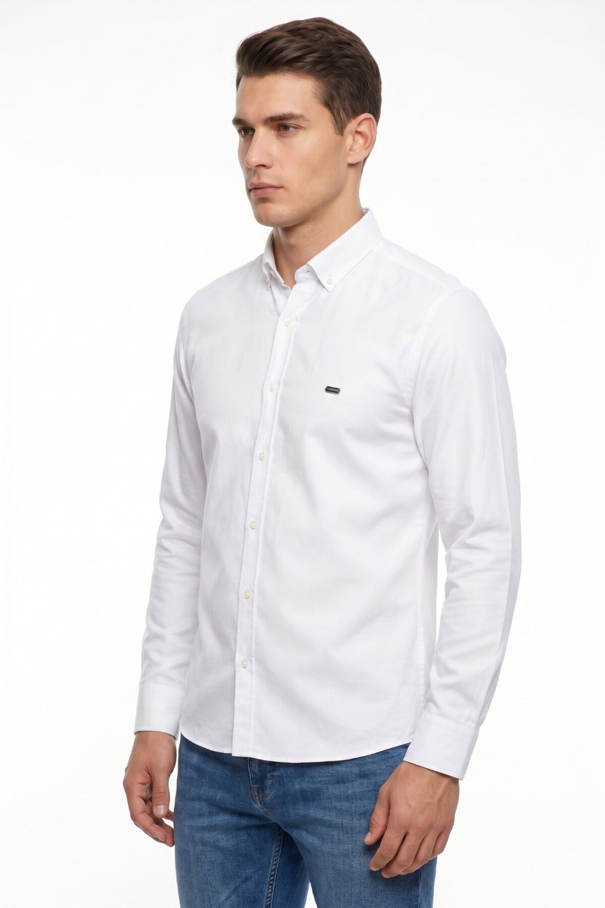 Erkek Spor Slim Fit Uzun Kol Likralı Gömlek BGL-ST05465 BEYAZ - XL