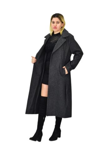 Kadın Balık Sırtı Uzun Kaşe Kaban BGL-ST04116 FÜME - L