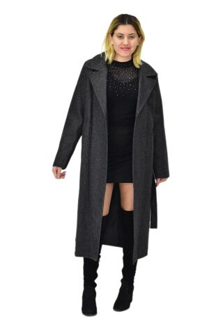 Kadın Balık Sırtı Uzun Kaşe Kaban BGL-ST04116 FÜME - L
