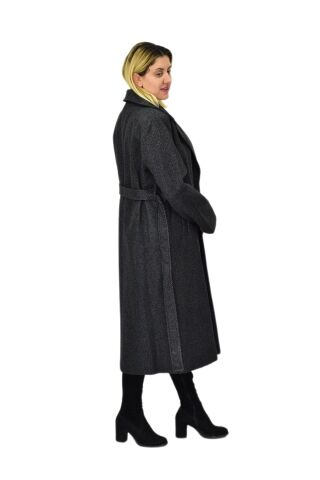 Kadın Balık Sırtı Uzun Kaşe Kaban BGL-ST04116 FÜME - XL
