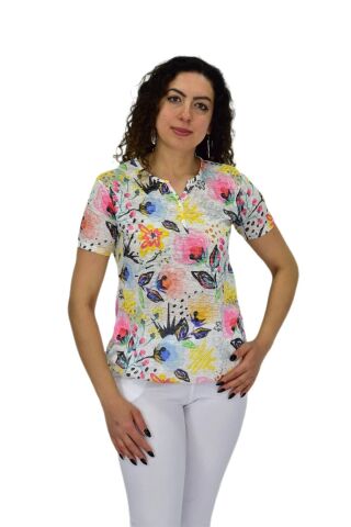 Kadın Kısa Kol Baskılı Bluz BGL-ST04687
