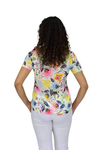 Kadın Kısa Kol Baskılı Bluz BGL-ST04687 KREM - 3XL