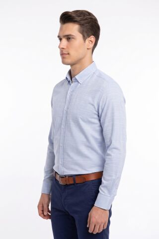 Erkek Slim Fitt Uzun Kol % 100 Pamuk Gömlek BGL-ST05627 MAVİ - XL