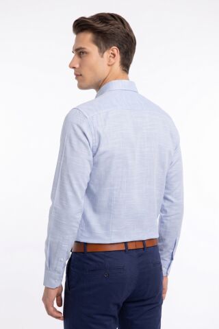 Erkek Slim Fitt Uzun Kol % 100 Pamuk Gömlek BGL-ST05627 MAVİ - XL